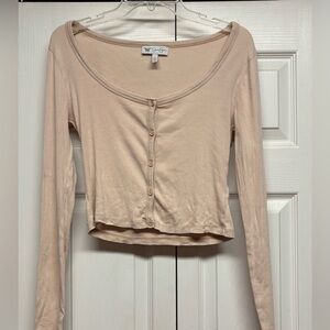 Jessica Simpson Beige Long Sleeve Henley Button-Up Shirt top